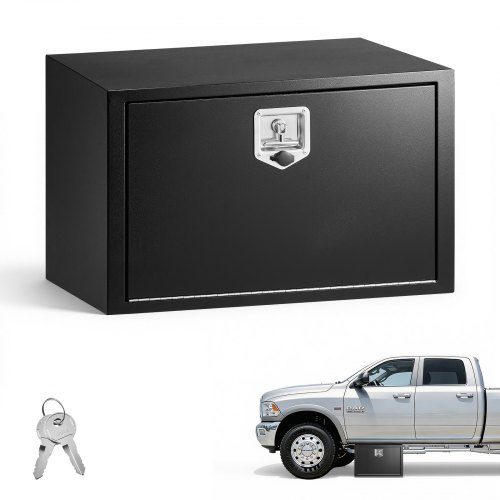 VEVOR Caja de Almacenaje para Camión 762x457x457 mm, Caja de Herramientas de Acero con Cerradura y Llaves, para Debajo de Carrocería del Camión, con Asa en T para Furgoneta, SUV, Camioneta, Negro