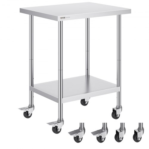 

VEVOR Mesa de Trabajo de Acero Inoxidable 610 x 762 x 954,6 mm Mesa de Preparación de Alimentos con 4 Ruedas Mesa de Cocina Estante Ajustable en Altura para Cocina Restaurante Bar Garaje al Aire Libre