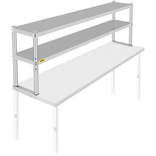 

VEVOR Estante doble de acero inoxidable de 2 niveles, 12" x 72" para mesa de preparación