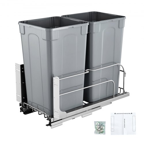 

VEVOR Cubo de Basura Extraíble de 2 x 24,85 L, Doble, para Cocina, con Montaje Bajo Encimera, Resistente, con Puerta Corrediza y Cierre Suave, para Armario de Cocina, Fregadero y Encimera, Gris