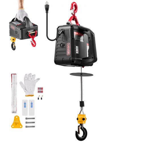 VEVOR Cabrestante Eléctrico 2 en 1, Carga 500 kg, 1500 W, Grúa Portátil, Altura de Elevación 7,6 m, Velocidad 5 m/min, con Control Manual y Remoto Inalámbrico para Fábricas, Almacenes y Talleres