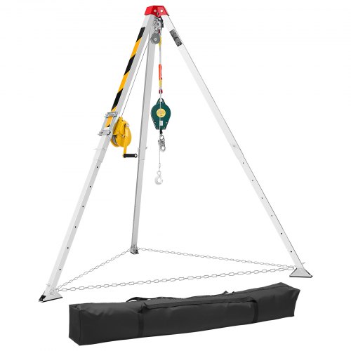 VEVOR Kit de Trípode de Rescate para Espacios Confinados, con Cabrestante 544 kg, Patas Ajustables de 1,25 m, Cable de 19,8 m, Protección Anticaídas de 10 m, Altura de Trabajo de 1,34 a 2,15 m