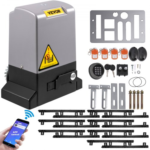 

VEVOR Abridor de Puerta Corredera 1800 kg Abridor de Puerta Automático 7 m con 4 Mandos a Distancia y Control de APP para Entrada Rodante Kit de Sistema de Seguridad para Operador de Puerta