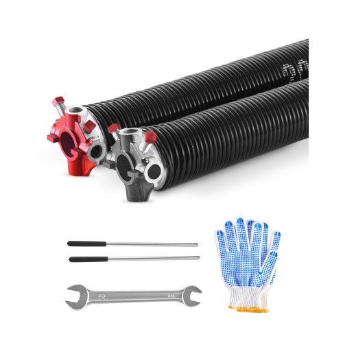 VEVOR Resortes de Torsión para Puertas de Garaje con Barras de Enrollado Antideslizantes y Guantes, Par de ?5,26 x ?50,8 x 618 mm, 16 000 Ciclos, Revestimiento Negro de Electroforesis para Reemplazo