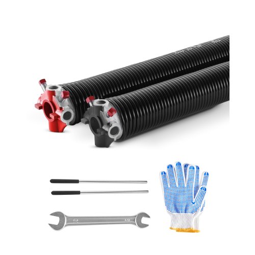 VEVOR Resortes de Torsión para Puertas de Garaje con Barras de Enrollado Antideslizantes y Guantes, Par de ?5,54 x ?50,8 x 668 mm, 16 000 Ciclos, Revestimiento Negro de Electroforesis para Reemplazo