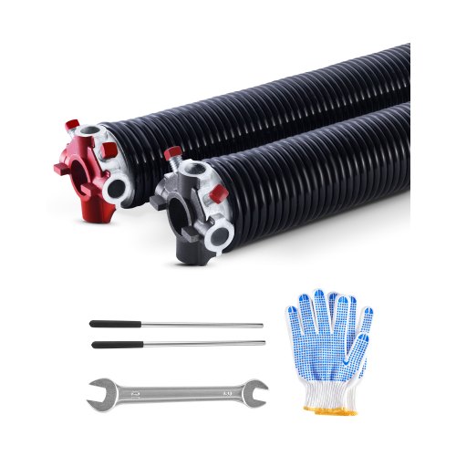 VEVOR Resortes de Torsión para Puertas de Garaje con Barras de Enrollado Antideslizantes y Guantes, Par de ?5,94 x ?50,8 x 711 mm, 16 000 Ciclos, Revestimiento Negro de Electroforesis para Reemplazo