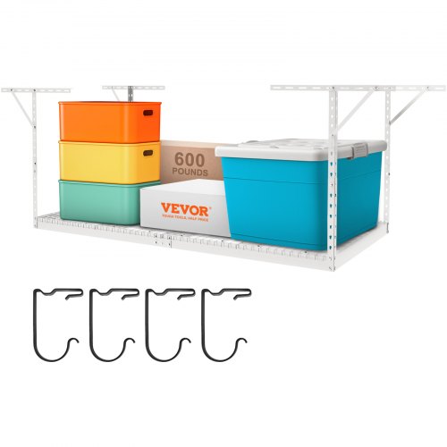 

VEVOR Estante de almacenamiento para garaje 48 x 96 pulgadas, estante de almacenamiento de techo acero laminado en frío ajustable para almacenamiento en garaje organización carga 600 libras, blanco