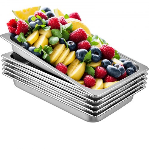 

VEVOR 6 Bandejas Rectangulares de Acero Inoxidable, Tamaño 50 x 30 x 5 CM, Unidad Bandeja Honda Rectangular para Servir, Bandeja Profunda Rectangular, Bandeja de Acero Inoxidable para Arroz al Vapor
