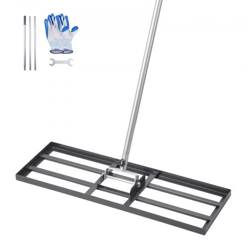 VEVOR Rastrillo Nivelador de Césped con Mango, Placa de Suelo de 254 x 762 mm, Nivelador de Suelo de Acero al Carbono Resistente a la Oxidación, 3 Alturas Ajustables, para Cancha de Golf, Patio