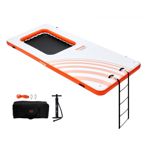 

VEVOR Plataforma de Muelle Inflable 4,57 x 1,98 m con Trampolín de Piscina de Malla Central 1,21 x 1,82 m Estera de Agua Antideslizante Bolsa Portátil Escalera Extraíble para Relajarse Piscina Playa