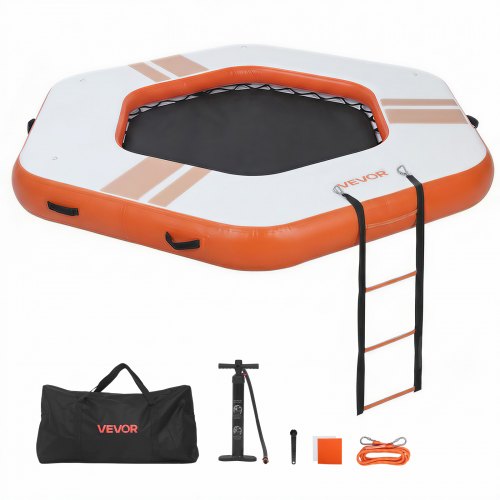 

VEVOR Colchoneta para Piscina 2,6 x 2,6 m, Flotador Inflable Gigante de Forma Hexagonal, con Escalera Desmontable Centro de Malla Bolsa, Hamaca Inflable Isla de Agua para Playa Lago, Naranja y Blanco