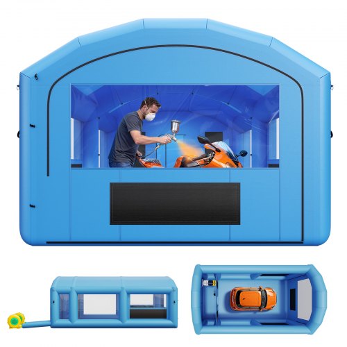 

VEVOR Cabina de Pintura Inflable 7 x 4 x 2,75 m Carpa de Pintura Portátil, Cabina de Pulverización para Coches con 2 Sopladores Espacio de Herramientas, Accesorios de Estacas y Sacos de Arena, Azul
