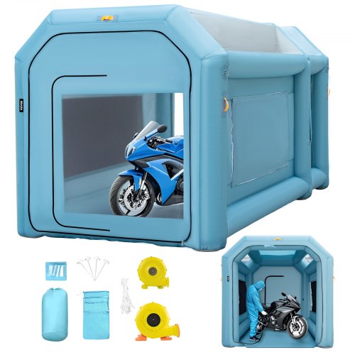VEVOR Cabina de Pintura Inflable 4x2,5x2,5 m Carpa Hinchable Tela Oxford 210D PVC Soplador de Inflado 680W Ventilador 330W Cabina de Garaje Inflable Portátil Azul Carpa para Automóvil Camping Feria
