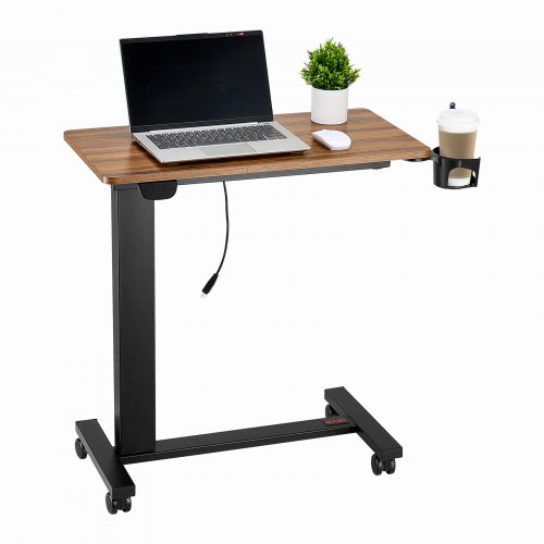 

VEVOR Mesa de Cama, Mesa Auxiliar Móvil con 4 Ruedas Elevación Eléctrica con Botón de Actualización Escritorio Rodante Portátil con Portavasos Altura Ajustable para Hogar, Color Madera y Negro