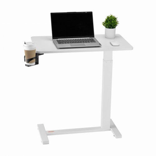 

VEVOR Mesa de Cama Altura Ajustable con 4 Ruedas Ocultas y Portavasos, Blanco