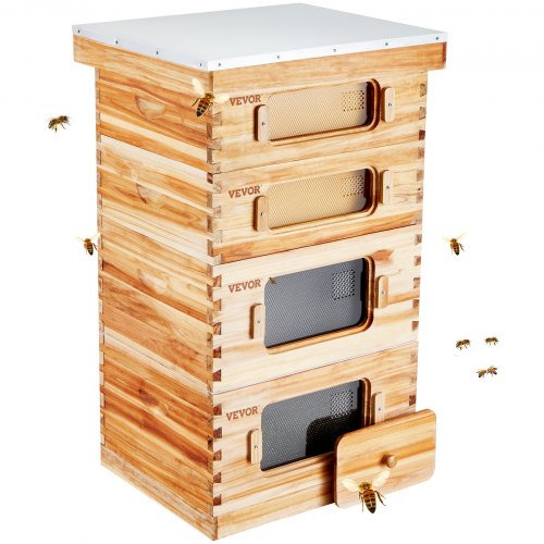 

VEVOR Colmenas con 40 Marcos Madera de Cedro Recubierta de Cera de Abejas 2 Cajas de Abejas Profundas y 2 Medianas con Ventanas Acrílicas Transparentes para Apicultores Principiantes y Profesionales