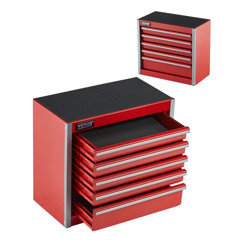 VEVOR Caja de Herramientas Portátil de Metal 218 x 118 x 205 mm, Cofre de Herramientas Pequeño con 5 Cajones, Revestimiento de EVA y Almohadillas de PP para Pies, Caja de Acero Resistente, Rojo