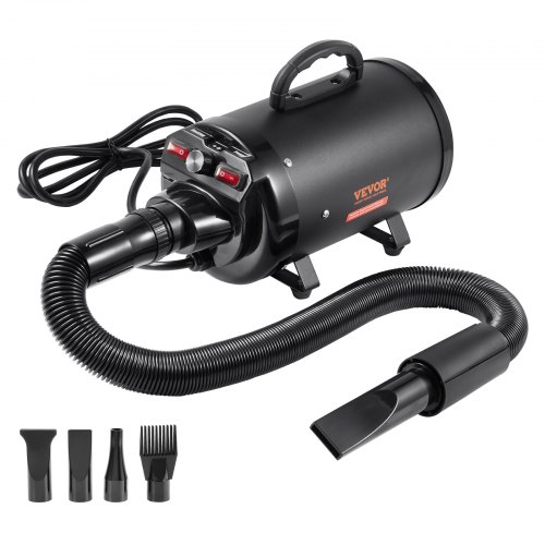 

VEVOR Secador de Pelo para Perros 2000 W Secador para Perros Velocidad Ajustable Temperatura Secador de Pelo Aseo con 4 Boquillas Diferentes Manguera Extensible Aprox. 71-239 cm para Mascotas, Negro