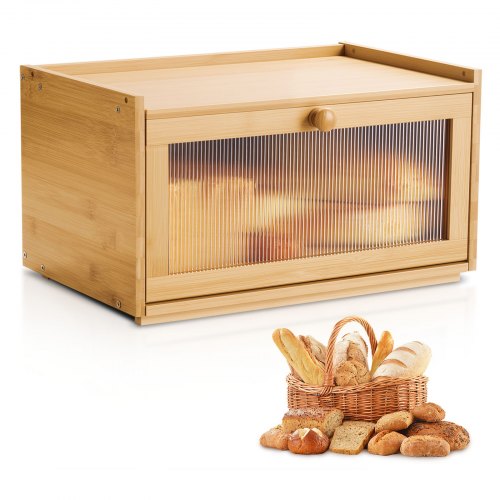

VEVOR Panera para Encimera de Cocina, Contenedor de Bambú de Gran Capacidad para Almacenar Pan, con Panel de Puerta Acrílico Ondulado, Color Madera Natural, Forma Rectángulo, 400 x 250 x 220 mm