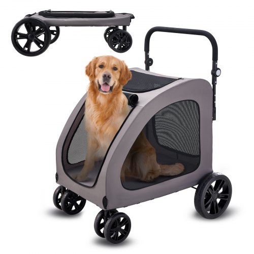 

VEVOR Cochecito para Mascotas 4 Ruedas Capacidad de Peso de 173 kg Carrito Portátil para Mascotas con Ventanas de Malla Transpirable Altura Ajustable Cochecito para Animales Pequeños Medianos