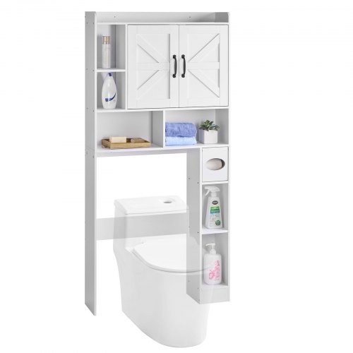 

VEVOR Armario de Almacenamiento para Inodoro con Puerta Doble y Estante Ajustable, Organizador para Ahorrar Espacio sobre el Inodoro con Estante Abierto, Blanco, 1680 x 785 x 195 mm, 4 Niveles