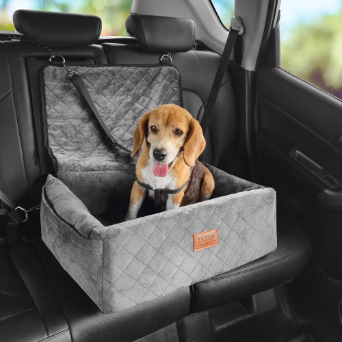 

VEVOR Asiento de Coche para Perros 18 kg Asiento Elevado Impermeable para Mascotas Bolsillo de Almacenamiento Correa de Seguridad con Clip Acolchado de Esponja de Algodón PP para Coche, Gris