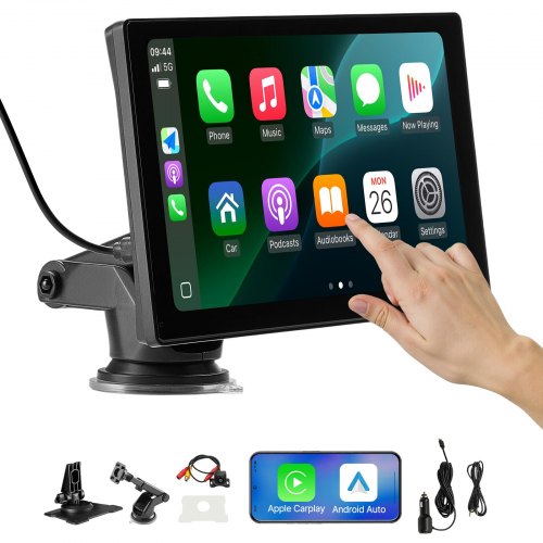 

VEVOR Estéreo Inalámbrico para Coche, Radio Portátil HD de 228,6 mm con Pantalla Táctil a Apple CarPlay y Android Auto, con Cámara de Respaldo, Control de Voz, Bluetooth, Navegación GPS, Negro