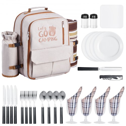 

VEVOR Mochila de Pícnic de Playa 4 Personas Compartimento Refrigerador Beige