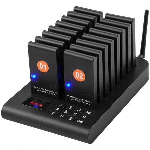 

VEVOR Sistema de Buscapersonas Inalámbrico para Restaurantes Largo Alcance de 500 m Buscapersonas para Hacer Colas con Vibración y Parpadeo 16 Zumbadores para Restaurantes, Cafeterías, Tiendas