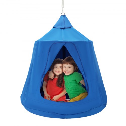 

VEVOR Hamaca para Niños, Columpio Colgante para Interiores y Exteriores, Carga de 150 kg, Carpa para Árbol con Cadena de Luces LED, Base Inflable, Carpa para Juegos para Sala de Estar, Jardín, Azul