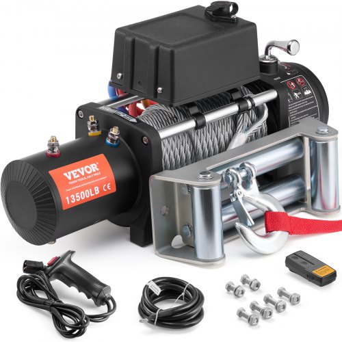 

VEVOR Cabrestante Eléctrico 6123 kg 12 V CC con Cable de Acero Guía de Cables Mando a Distancia Inalámbrico Resistente al Agua IP55 para Remolcar SUV Todoterreno, Jeep, Camión, Remolque, Barco