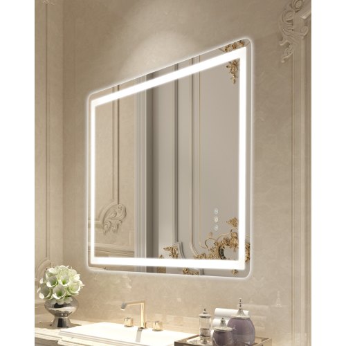 

VEVOR Espejo de Tocador de Baño LED con Iluminación Frontal y Retroiluminada, con Memoria y Luces, con Temperatura Regulable de 3 Colores sin Niveles, 10-100%, Montado en la Pared, 700 x 1000 x 26 mm
