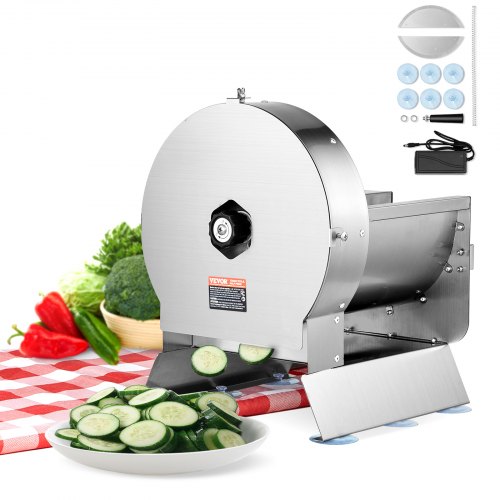 VEVOR Cortadora Eléctrica Espesor Ajustable de 0 a 12 mm Cortador Comercial de Frutas y Verduras Convertible a Manual Máquina Cortadora de Alimentos de Acero Inoxidable Puerto de Alimentación Grande