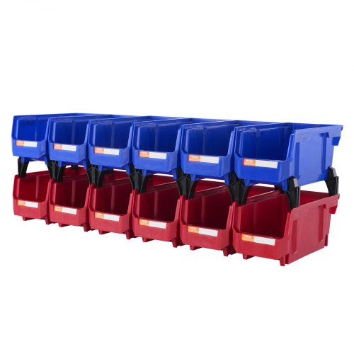 

VEVOR Contenedor de Pernos 12 Cajas de Almacenamiento Apilables para Taller 276 x 139 x 128 mm Combinación Azul/Roja Contenedor de Herramientas para Armario, Cocina, Oficina, Despensa, Estante, Pared