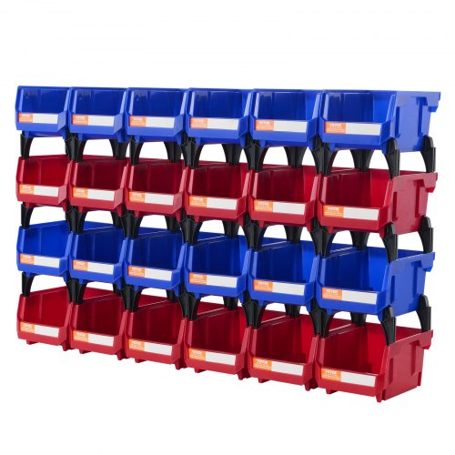 

VEVOR Contenedor de Pernos 24 Cajas de Almacenamiento Apilables para Taller 137 x 105 x 78 mm Combinación Azul/Roja Contenedor de Herramientas para Armario, Cocina, Oficina, Despensa, Estante, Pared