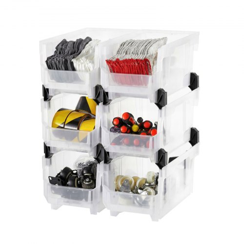 VEVOR Cajas Apilables, 377 x 215 x 180 mm, Cajas de Almacenamiento Transparentes para Organizar y Almacenar, para Armarios, Garajes, Piezas Pequeñas, Suministros de Oficina y Otros Accesorios