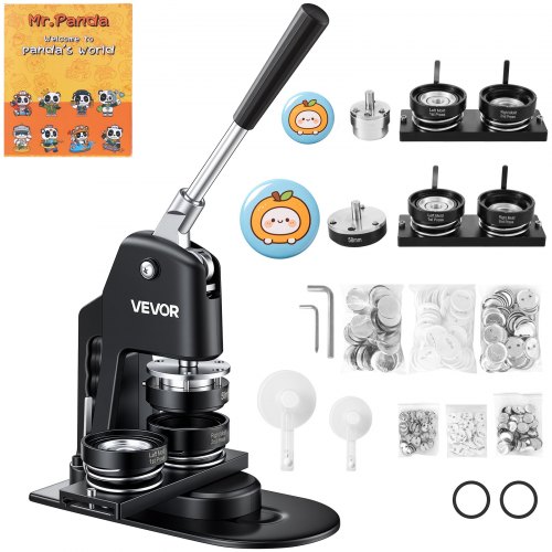 VEVOR Máquina para Hacer Botones de 32 mm y 58 mm Prensa para Chapas con 500 Kits de Botones con Libro Mágico y Cortador de Círculos Máquina para Hacer Chapas de Aluminio y ABS Kit de Personalización