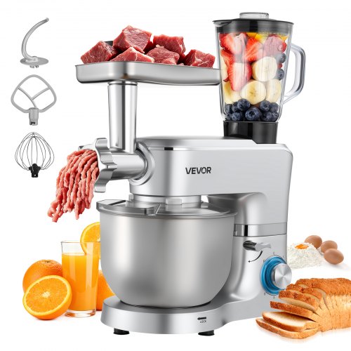 

VEVOR Procesador de Alimentos Eléctrico Multifuncional, 1500 W, Bol de Acero Inoxidable 6 L y Bol para Mezclar 1,5 L, con 6 Velocidades + P, Gancho para Amasar, Batidor de Varillas y El Plano