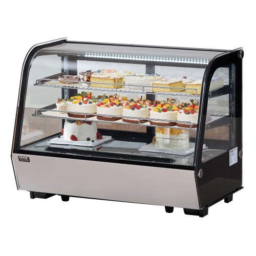 

VEVOR Vitrina Refrigerada Comercial 146 L Vitrina de Pastelería de 2 Niveles Refrigerador con Iluminación LED Enfriamiento TURBO Enfriamiento por Aire sin Escarcha, para Pasteles de Panadería
