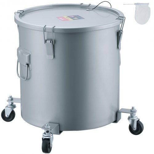 

VEVOR Recolector de aceite y grasa usados ​​sobre ruedas 30L, Tambor de recolección de aceite para freidora de acero al carbono, Depósito de aceite con tapa, Clips de bloqueo, Bolsa de filtro, Gris