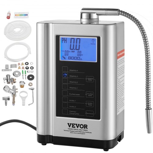 

VEVOR Ionizador de Agua PH 3.5-10.5 Purificador de Agua de Ácido Alcalino ORP +500 a -650 mV Electrodo Electrolizador 5 Placas 7 Configuraciones de Agua 8000 L Sistema de Filtración Autolimpiante