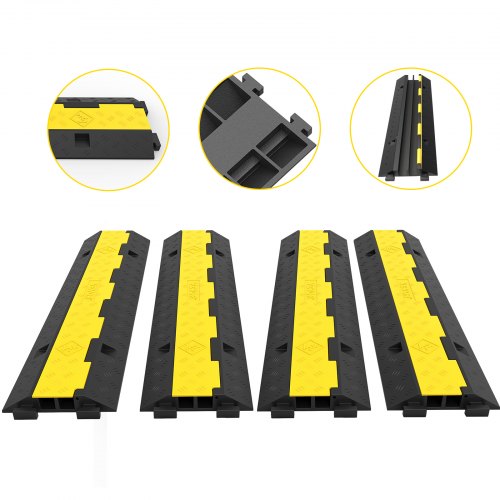 

VEVOR Rampa de Protección de Cable 101x24,5x5 cm 4 Piezas 2 Vías Canaleta Pasacables de Suelo 3,2x3,1cm Protector de Cables de Caucho y PVC Capacidad de Carga 4,989kg Cubiertas de suelo para Cables Negro y Amarillo