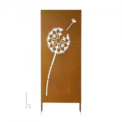 

VEVOR Separador de Ambientes Metal, 61 x 160 cm, Biombo de Exterior, Patrón de Diente de León, Marco de Acero, Estacas de Tierra, Pantalla de Privacidad para Jardín Patio Terraza Pared, Marrón Óxido