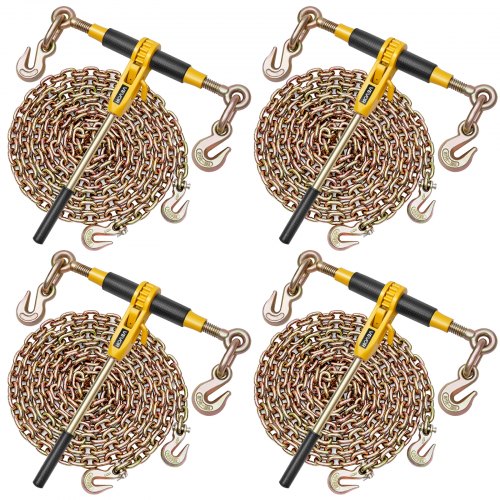 

VEVOR Tensor de Trinquete con Cadenas G80 de 8 mm x 4,3 m, Kit de Cadenas y Tensores 4 Piezas Tensores de Cadena de Amarre Carga de Trabajo de 3629 kg para Transporte, Remolque, Rala y Elevación