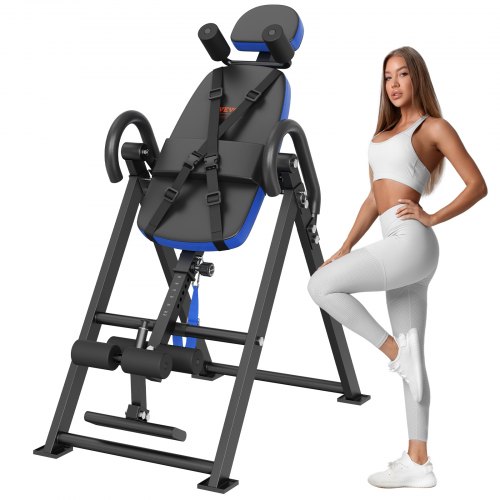 

Mesa de inversión VEVOR, mesa de inversión resistente con capacidad para 300 libras, máquina de descompresión para la espalda, equipo de entrenamiento de fuerza con reposacabezas, bloqueo de tobillo, cinturón protector ajustable, azul/negro