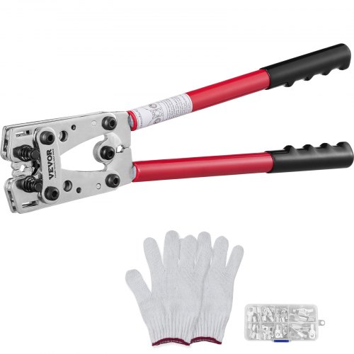 

VEVOR Alicates para Prensar 6/10/16/25/35/50 mm² Herramienta para Prensar Clavijas de Cable Aluminio Cobre AWG10-1/0 con 6 Tamaños de Prensado 60 Conectores Anillo de Aluminio Guantes de Electricista