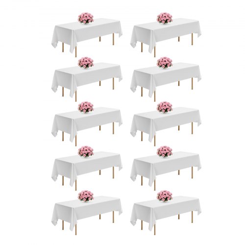 

VEVOR Manteles Rectangulares, 1524 x 2591 mm, Reutilizables, Lavables a Máquina, de Tela 100% Poliéster, para Fiestas, Bodas, Banquetes o Cualquier Otra Decoración Festiva, Color Blanco, 10 uds