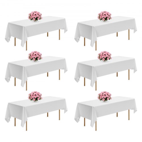 

VEVOR Manteles Rectangulares, 1524 x 2591 mm, Reutilizables, Lavables a Máquina, de Tela 100% Poliéster, para Fiestas, Bodas, Banquetes o Cualquier Otra Decoración Festiva, Color Blanco, 6 uds