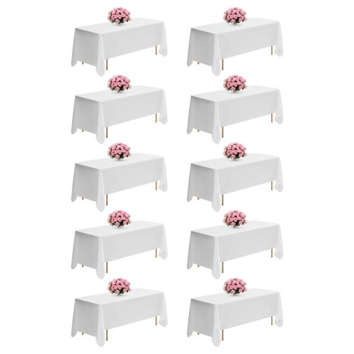 

VEVOR Manteles Rectangulares, 1778 x 3048 mm, Reutilizables, Lavables a Máquina, de Tela 100% Poliéster, para Fiestas, Bodas, Banquetes o Cualquier Otra Decoración Festiva, Color Blanco, 10 uds