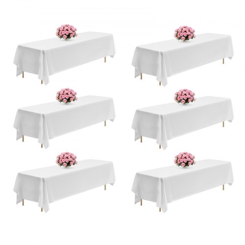 

VEVOR Manteles Rectangulares, 2286 x 3353 mm, Reutilizables, Lavables a Máquina, de Tela 100% Poliéster, para Fiestas, Bodas, Banquetes o Cualquier Otra Decoración Festiva, Color Blanco, 6 uds